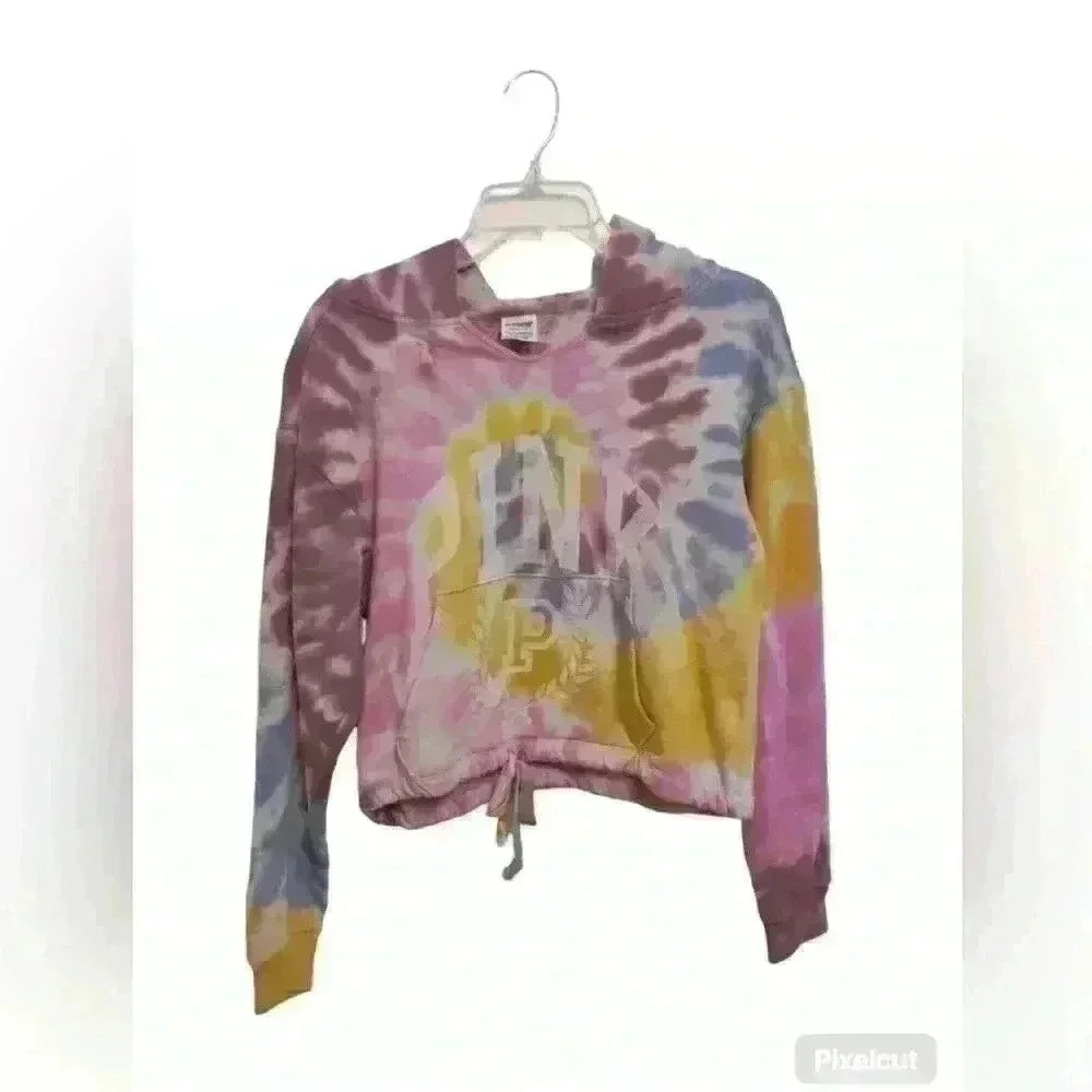 PINK Victoria Secret Tie Dye Crop Hoodie Women's Small